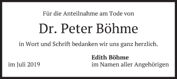 Traueranzeige von Peter Böhme von merkurtz