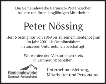 Traueranzeige von Peter Nössing von merkurtz