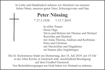 Traueranzeige von Peter Nössing von merkurtz