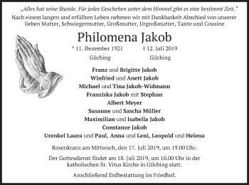 Traueranzeige von Philomena Jakob von merkurtz