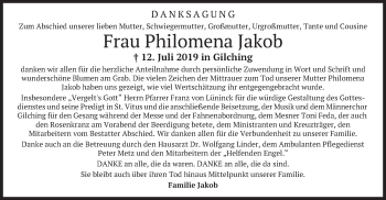 Traueranzeige von Philomena Jakob von merkurtz