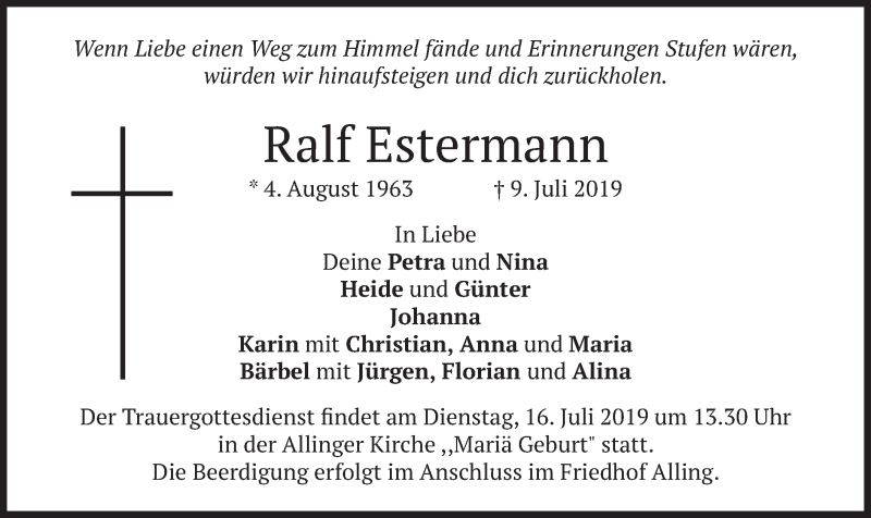  Traueranzeige für Ralf Estermann vom 13.07.2019 aus merkurtz