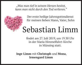Traueranzeige von Sebastian Limm von merkurtz