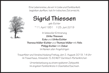 Traueranzeige von Sigrid Thiessen von merkurtz