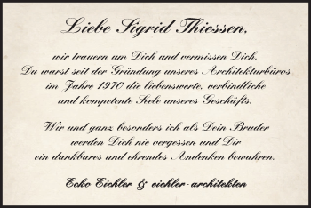 Traueranzeige von Sigrid Thiessen von merkurtz