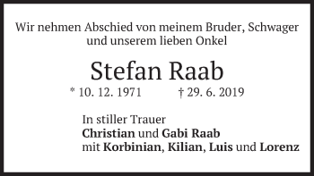 Traueranzeige von Stefan Raab von merkurtz