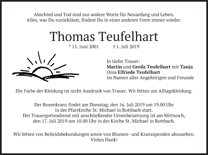  Traueranzeige für Thomas Teufelhart vom 10.07.2019 aus merkurtz