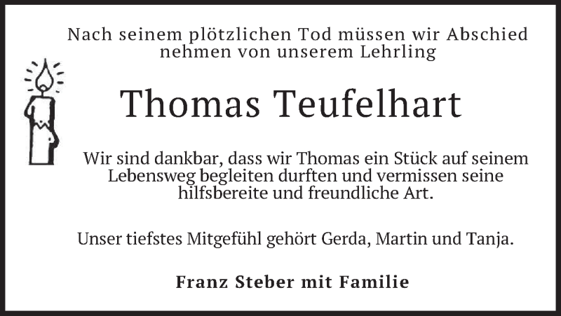  Traueranzeige für Thomas Teufelhart vom 12.07.2019 aus merkurtz