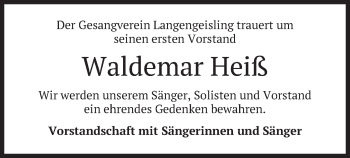 Traueranzeige von Waldemar Heiß von merkurtz