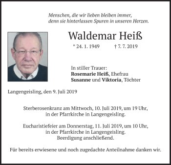 Traueranzeige von Waldemar Heiß von merkurtz
