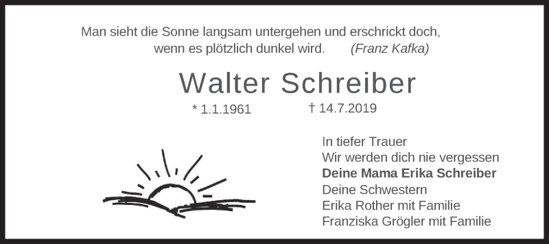  Traueranzeige für Walter Schreiber vom 23.07.2019 aus merkurtz