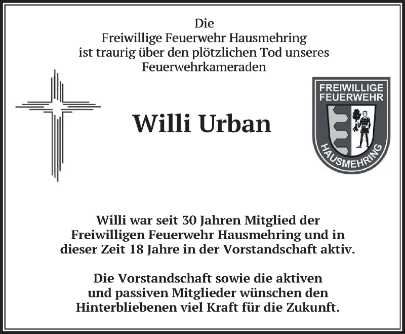  Traueranzeige für Willi Urban vom 11.07.2019 aus merkurtz
