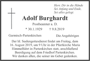 Traueranzeige von Adolf Burghardt von merkurtz