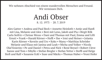 Traueranzeige von Andi Obser von merkurtz