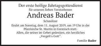 Traueranzeige von Andreas Bader von merkurtz