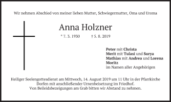Traueranzeige von Anna Holzner von merkurtz