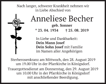Traueranzeige von Anneliese Becher von merkurtz