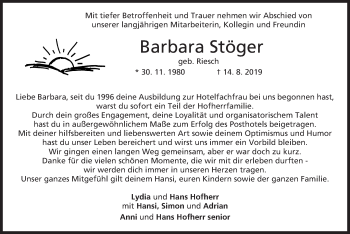 Traueranzeige von Barbara Stöger von merkurtz