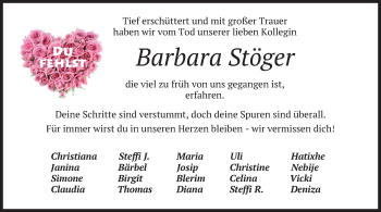 Traueranzeige von Barbara Stöger von merkurtz