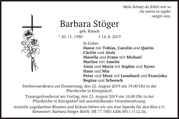 Traueranzeige von Barbara Stöger von merkurtz