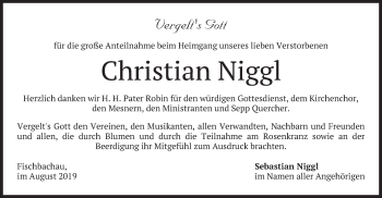 Traueranzeige von Christian Niggl von merkurtz