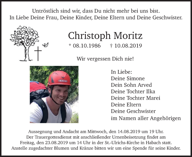  Traueranzeige für Christoph Moritz vom 13.08.2019 aus merkurtz