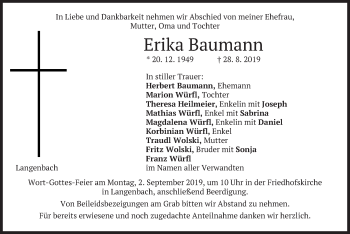 Traueranzeige von Erika Baumann von merkurtz