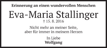 Traueranzeige von Eva-Maria Stallinger von merkurtz