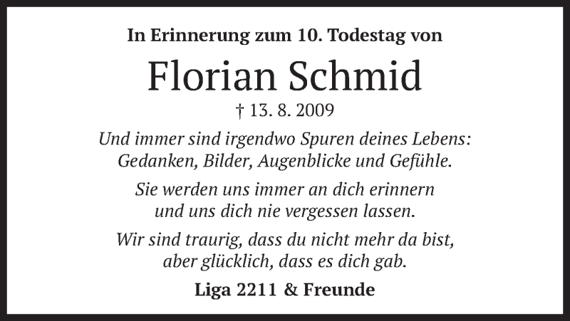  Traueranzeige für Florian Schmid vom 13.08.2019 aus merkurtz