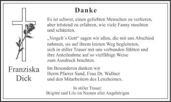 Traueranzeige von Franziska Dick von merkurtz
