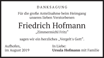 Traueranzeige von Friedrich Hofmann von merkurtz