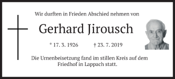 Traueranzeige von Gerhard Jirousch von merkurtz