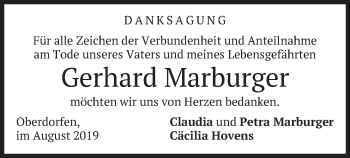 Traueranzeige von Gerhard Marburger von merkurtz