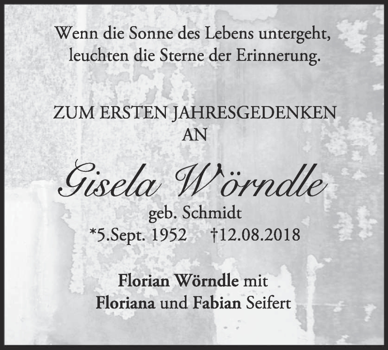  Traueranzeige für Gisela Wörndle vom 10.08.2019 aus merkurtz