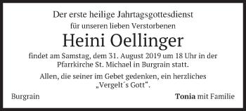 Traueranzeige von Heini Oellinger von merkurtz