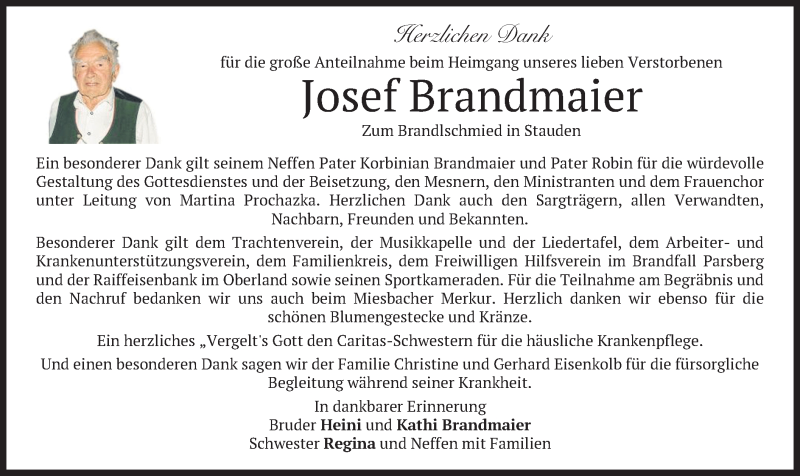  Traueranzeige für Josef Brandmaier vom 10.08.2019 aus merkurtz