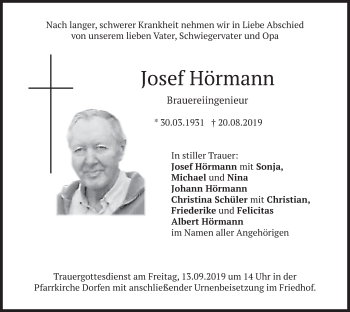 Traueranzeige von Josef Hörmann von merkurtz