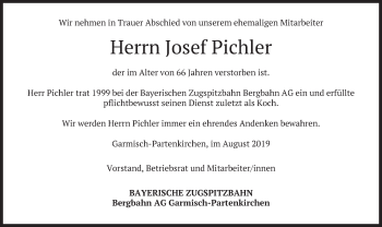 Traueranzeige von Josef Pichler von merkurtz