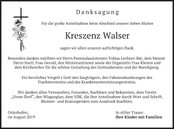 Traueranzeige von Kreszenz Walser von merkurtz