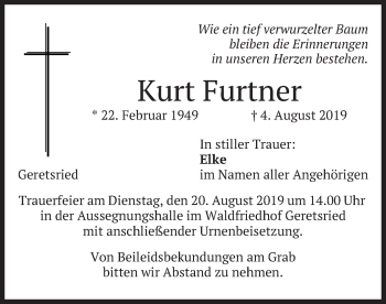 Traueranzeige von Kurt Furtner von merkurtz
