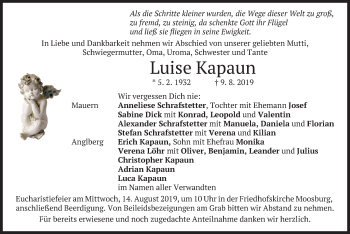 Traueranzeige von Luise Kapaun von merkurtz