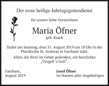 Traueranzeige von Maria Öfner von merkurtz