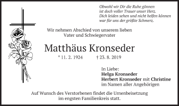 Traueranzeige von Matthäus Kronseder von merkurtz