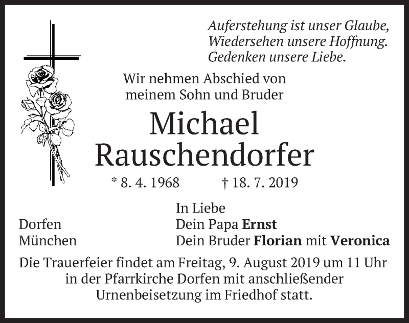  Traueranzeige für Michael Rauschendorfer vom 06.08.2019 aus merkurtz