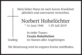 Traueranzeige von Norbert Hohelöchter
