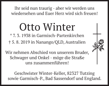 Traueranzeige von Otto Winter von merkurtz