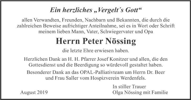  Traueranzeige für Peter Nössing vom 03.08.2019 aus merkurtz