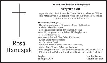 Traueranzeige von Rosa Hanusjak von merkurtz
