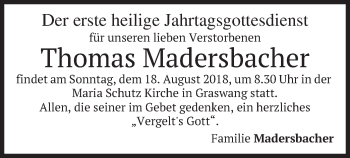 Traueranzeige von Thomas Madersbacher von merkurtz