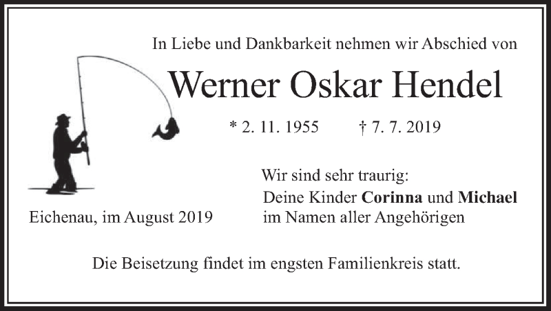  Traueranzeige für Werner Oskar Hendel vom 10.08.2019 aus merkurtz